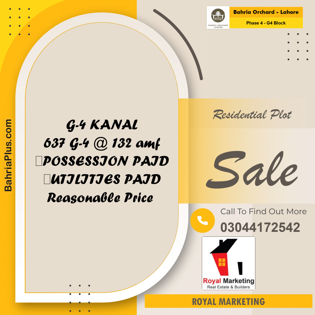 Residential Plot for Sale in Phase 4 - G4 Block -  Bahria Orchard, Lahore - (BP-165754)
