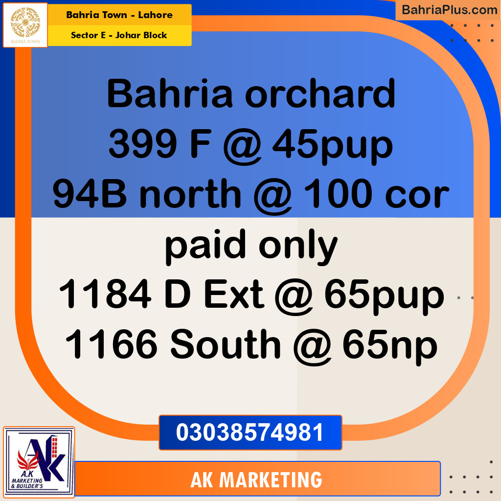 Residential Plot for Sale in Sector E - Johar Block -  Bahria Town, Lahore - (BP-165809)