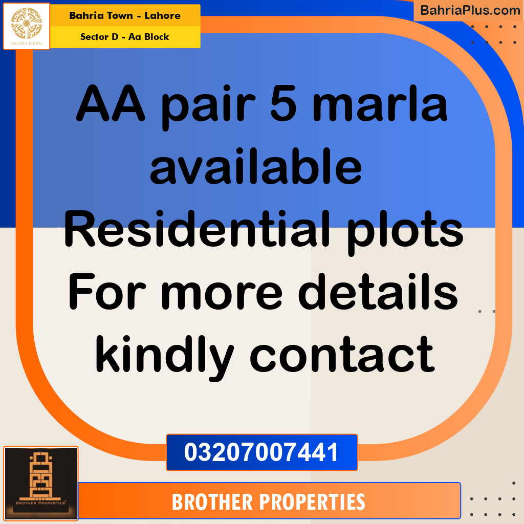 Residential Plot for Sale in Sector D - AA Block -  Bahria Town, Lahore - (BP-165812)