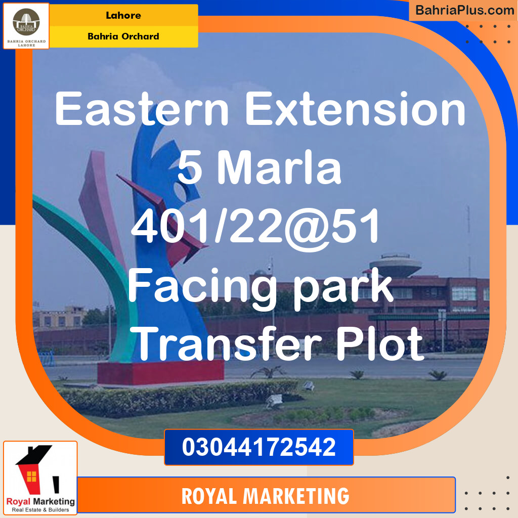 Residential Plot for Sale in Phase 1 - Eastern District Ext. I -  Bahria Orchard, Lahore - (BP-165877)