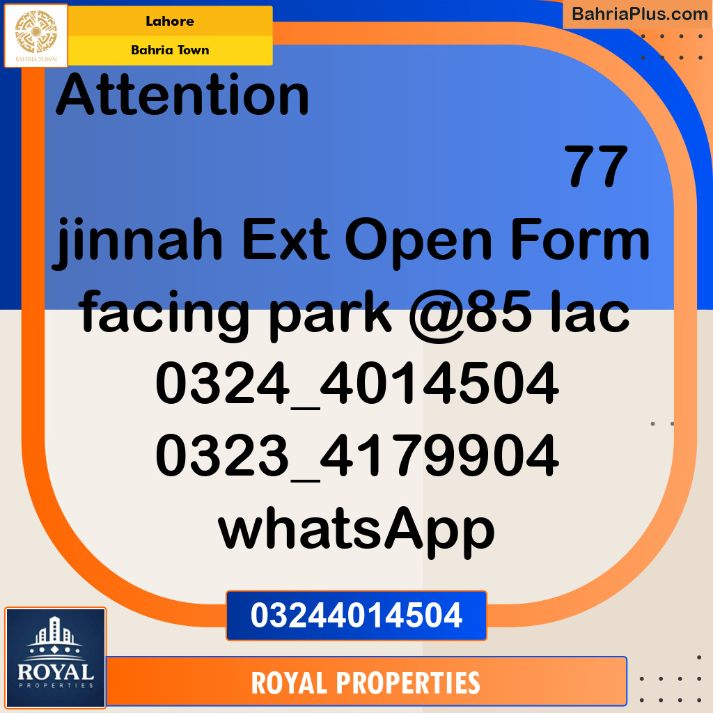 Residential Plot for Sale in Sector E - Jinnah Ext. Block -  Bahria Town, Lahore - (BP-165902)