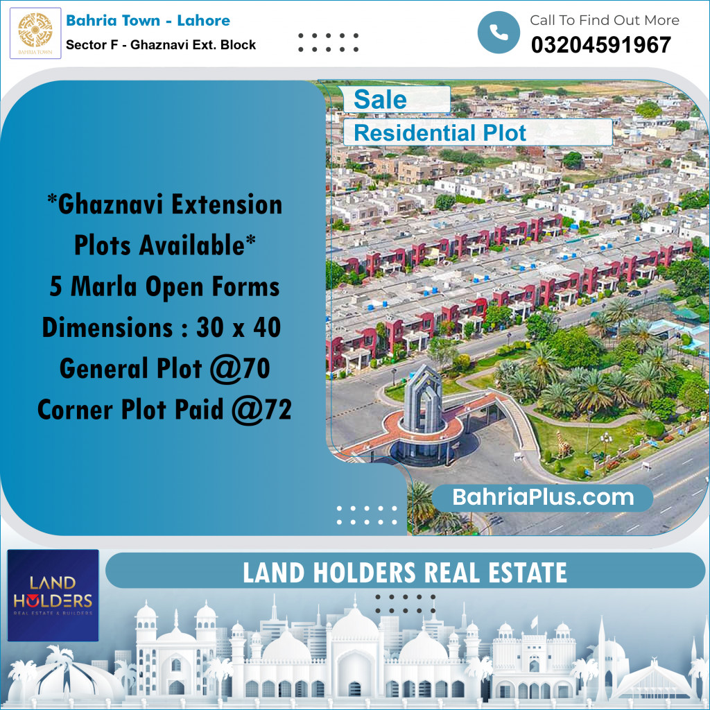 Residential Plot for Sale in Sector F - Ghaznavi Ext. Block -  Bahria Town, Lahore - (BP-165923)