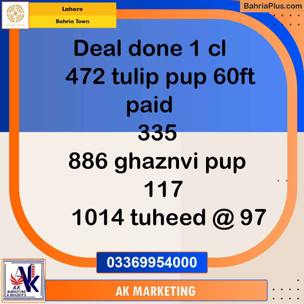 Residential Plot for Sale in Sector C - Tulip Block -  Bahria Town, Lahore - (BP-165947)