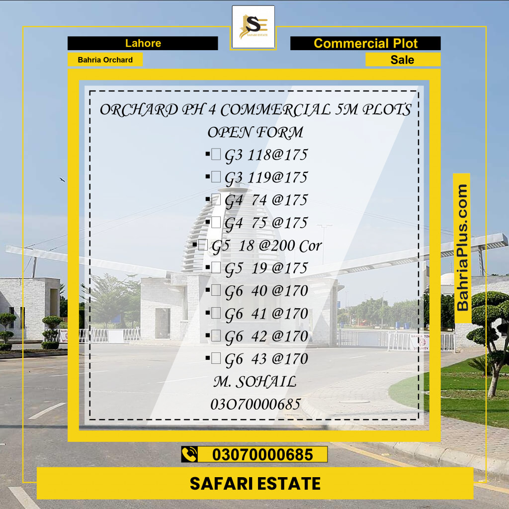 Commercial Plot for Sale in Phase 4 - G3 Commercial -  Bahria Orchard, Lahore - (BP-165949)