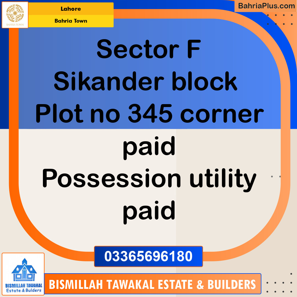 Residential Plot for Sale in Sector F - Sikander Block -  Bahria Town, Lahore - (BP-165969)