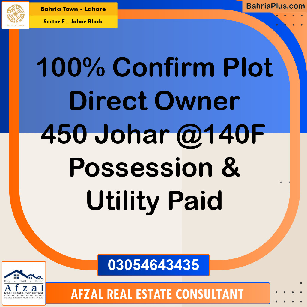 Residential Plot for Sale in Sector E - Johar Block -  Bahria Town, Lahore - (BP-166049)