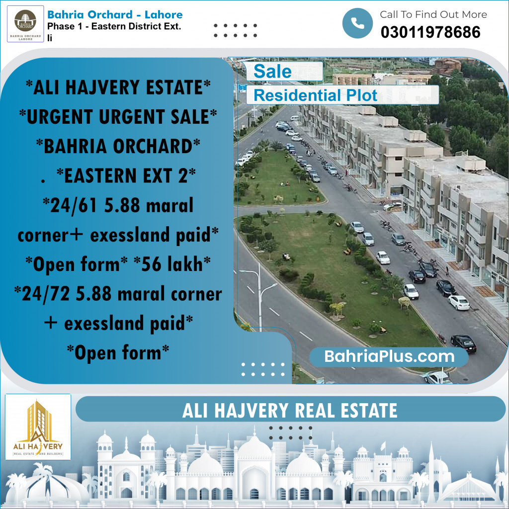 Residential Plot for Sale in Phase 1 - Eastern District Ext. II -  Bahria Orchard, Lahore - (BP-166074)