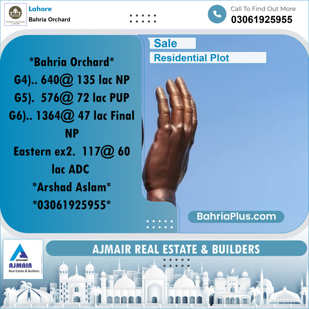 Residential Plot for Sale in Phase 4 - G4 Block -  Bahria Orchard, Lahore - (BP-166099)