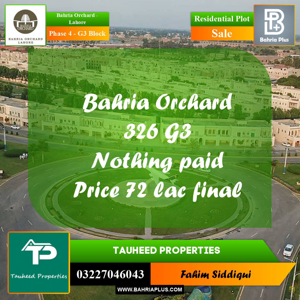 Residential Plot for Sale in Phase 4 - G3 Block -  Bahria Orchard, Lahore - (BP-166101)