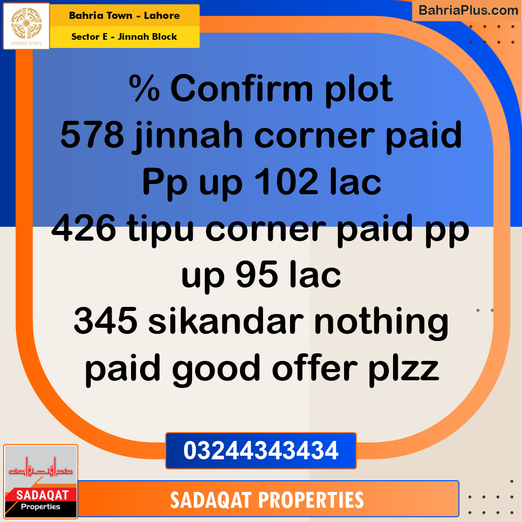 Residential Plot for Sale in Sector E - Jinnah Block -  Bahria Town, Lahore - (BP-166112)