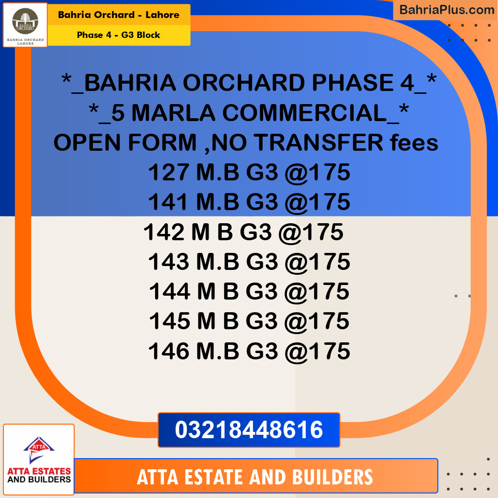 Residential Plot for Sale in Phase 4 - G3 Block -  Bahria Orchard, Lahore - (BP-166138)