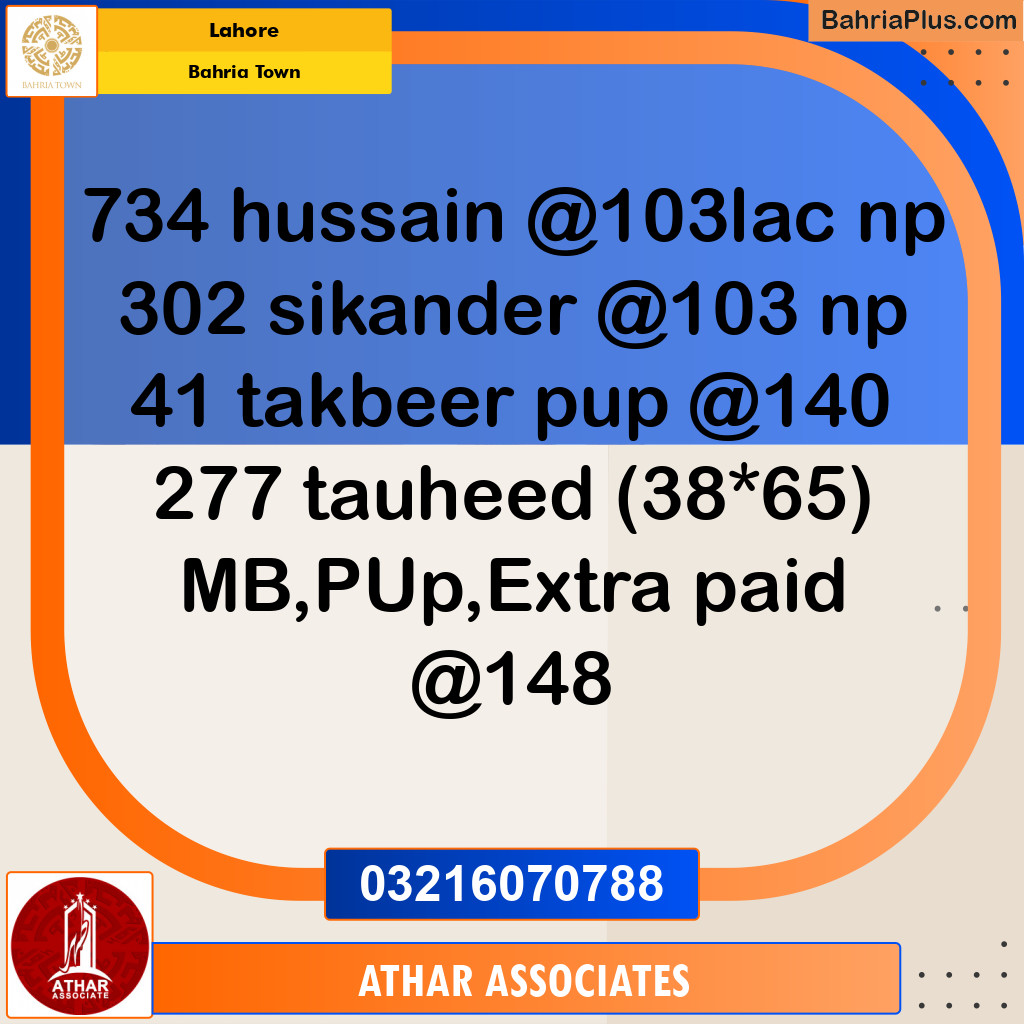Residential Plot for Sale in Sector C - Nargis/Hussain Block -  Bahria Town, Lahore - (BP-166168)