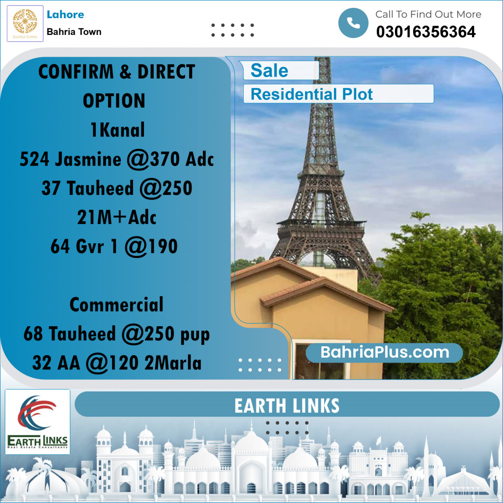 Residential Plot for Sale in Sector C - Jasmine Block -  Bahria Town, Lahore - (BP-166174)