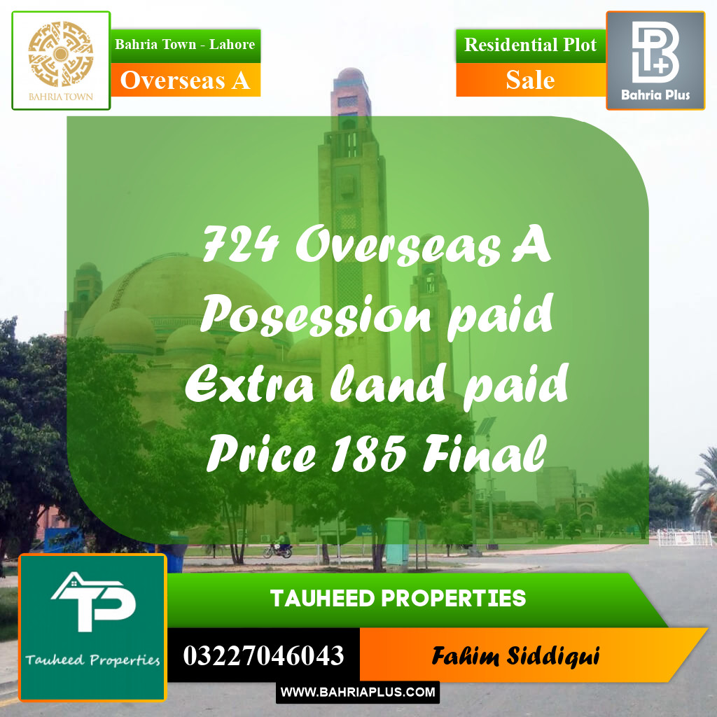 Residential Plot for Sale in Overseas A -  Bahria Town, Lahore - (BP-166180)