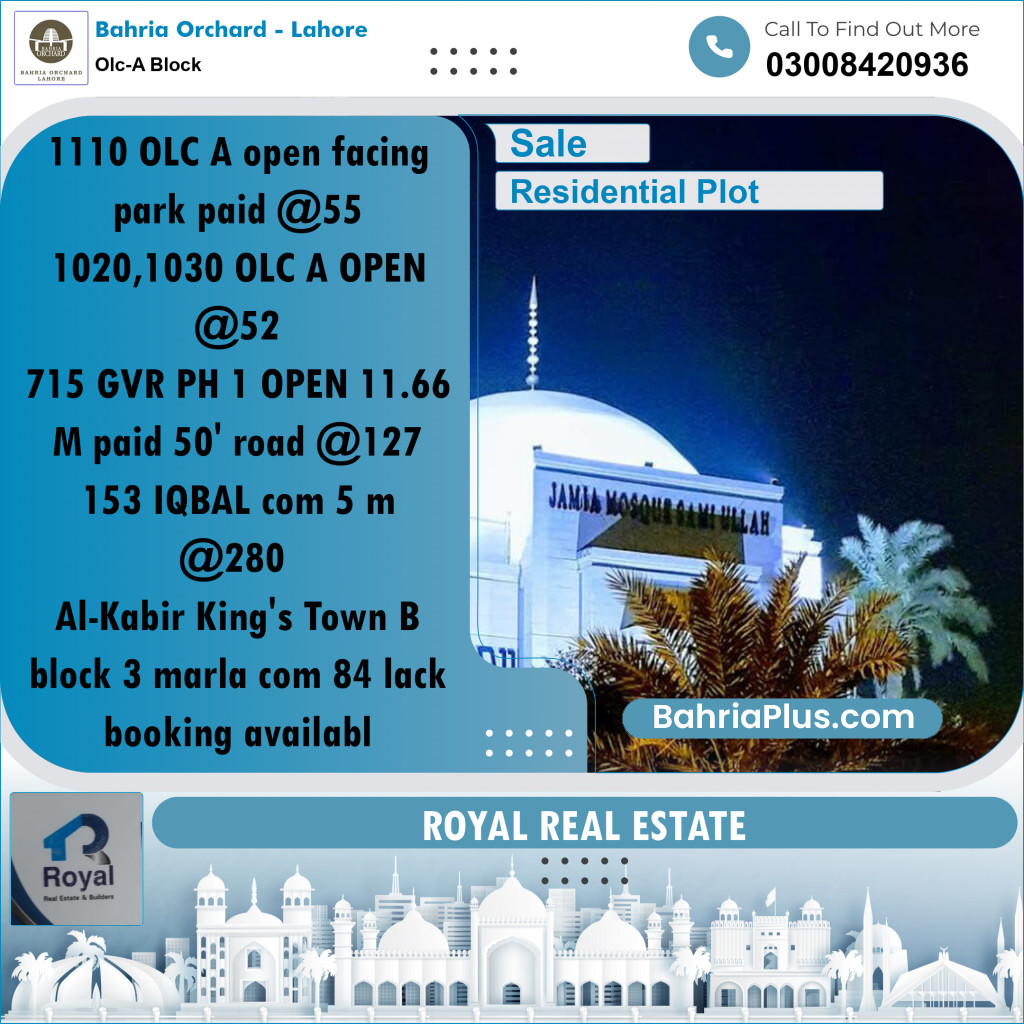 Residential Plot for Sale in OLC-A Block -  Bahria Orchard, Lahore - (BP-166186)