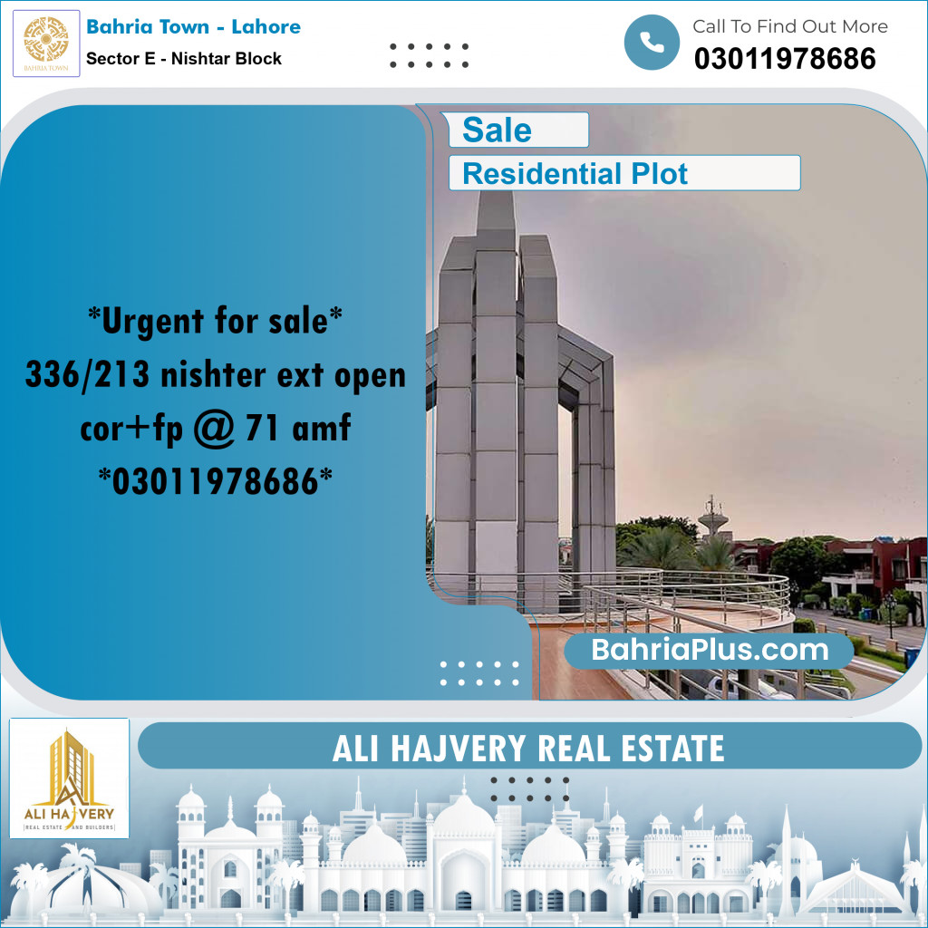 Residential Plot for Sale in Sector E - Nishtar Block -  Bahria Town, Lahore - (BP-166199)