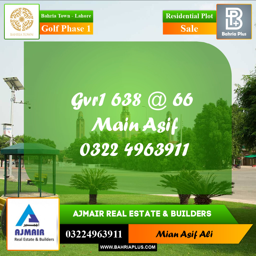 Residential Plot for Sale in Golf Phase 1 -  Bahria Town, Lahore - (BP-166205)