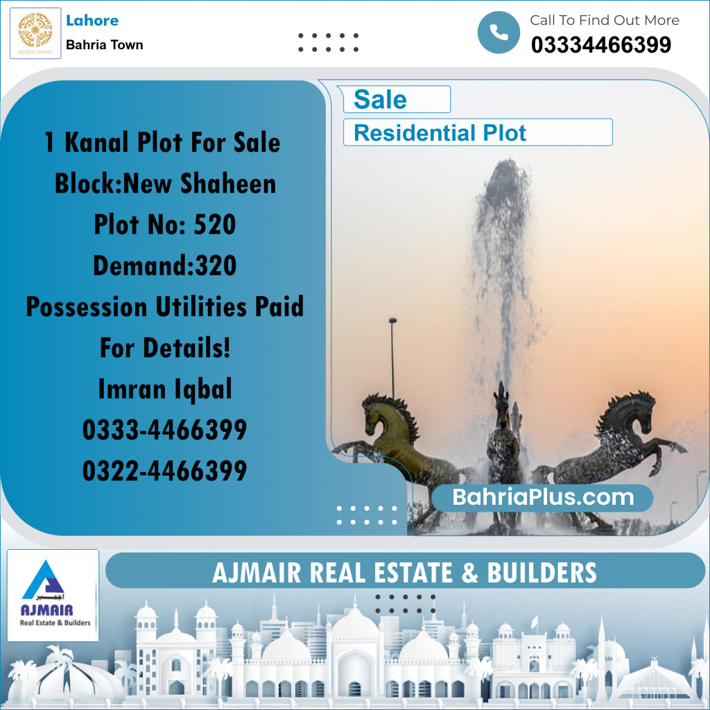 Residential Plot for Sale in Sector B - New Shaheen Block -  Bahria Town, Lahore - (BP-166206)