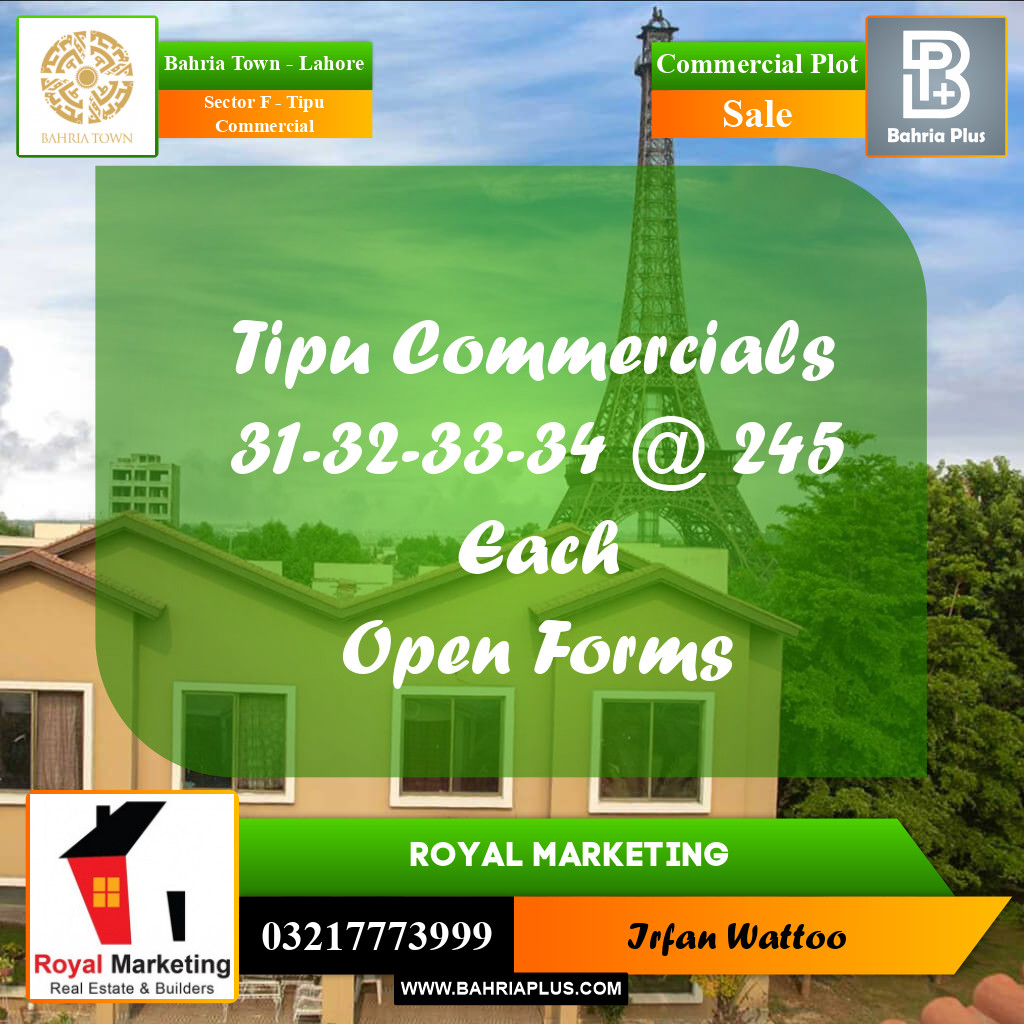 Commercial Plot for Sale in Sector F - Tipu Commercial -  Bahria Town, Lahore - (BP-166233)