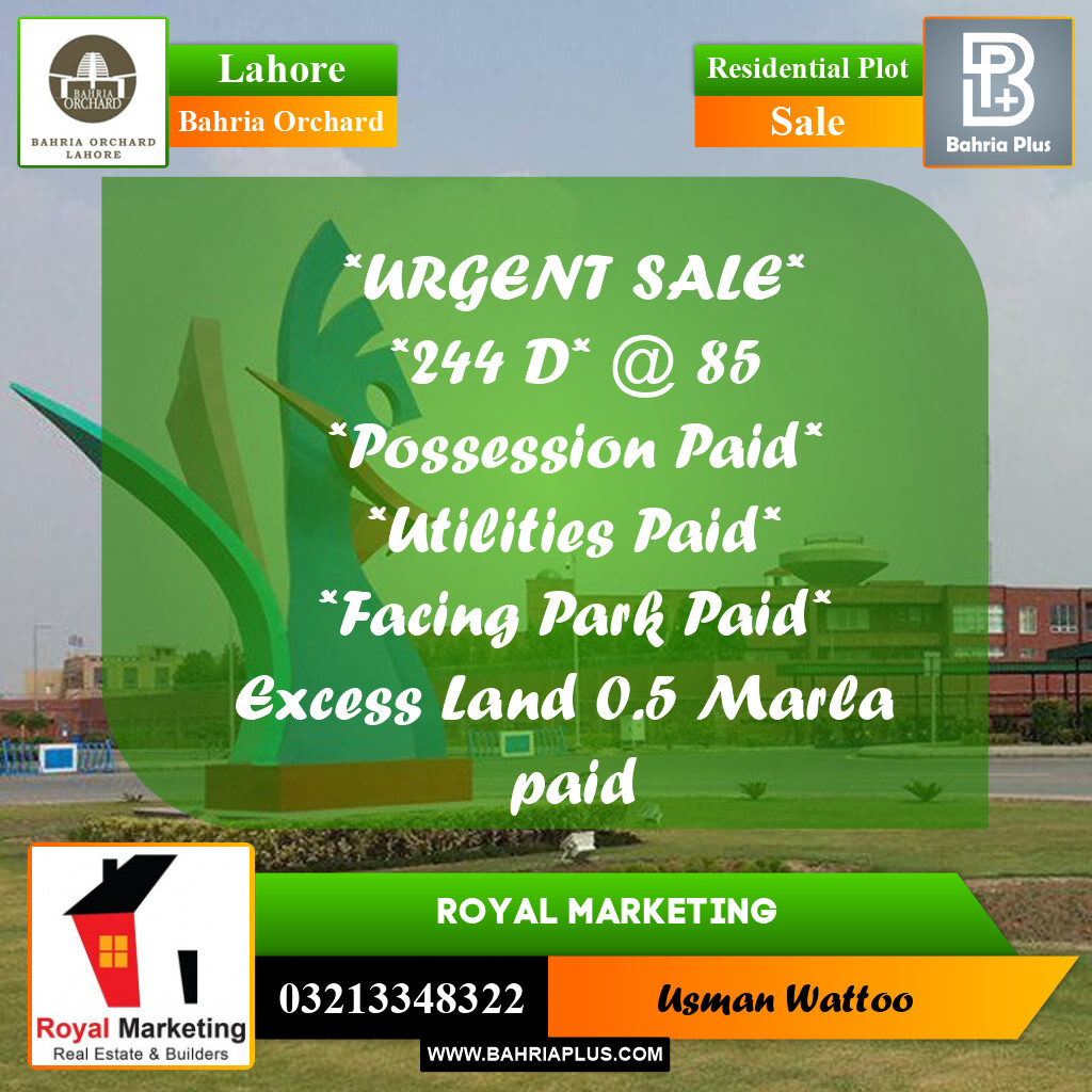 Residential Plot for Sale in Phase 2 - D Block -  Bahria Orchard, Lahore - (BP-166254)