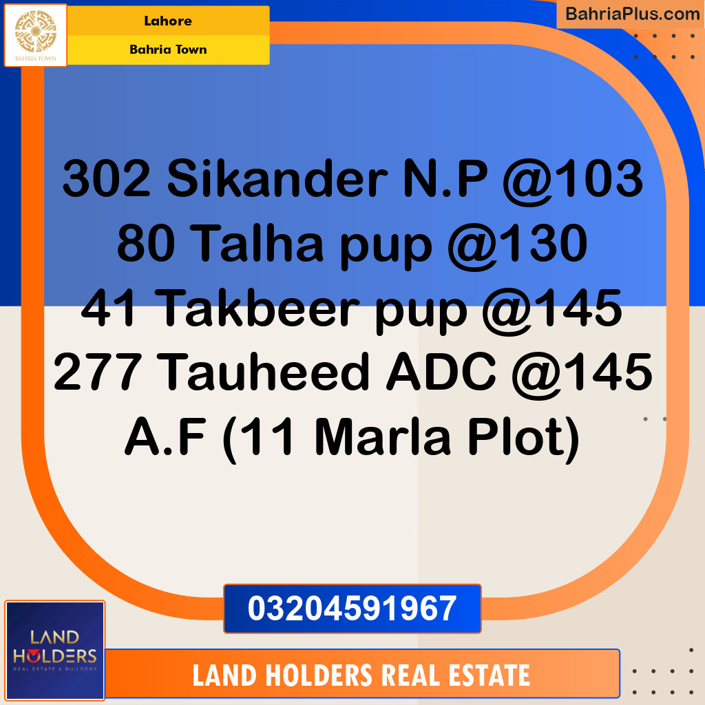 Residential Plot for Sale in Sector F - Sikander Block -  Bahria Town, Lahore - (BP-166263)