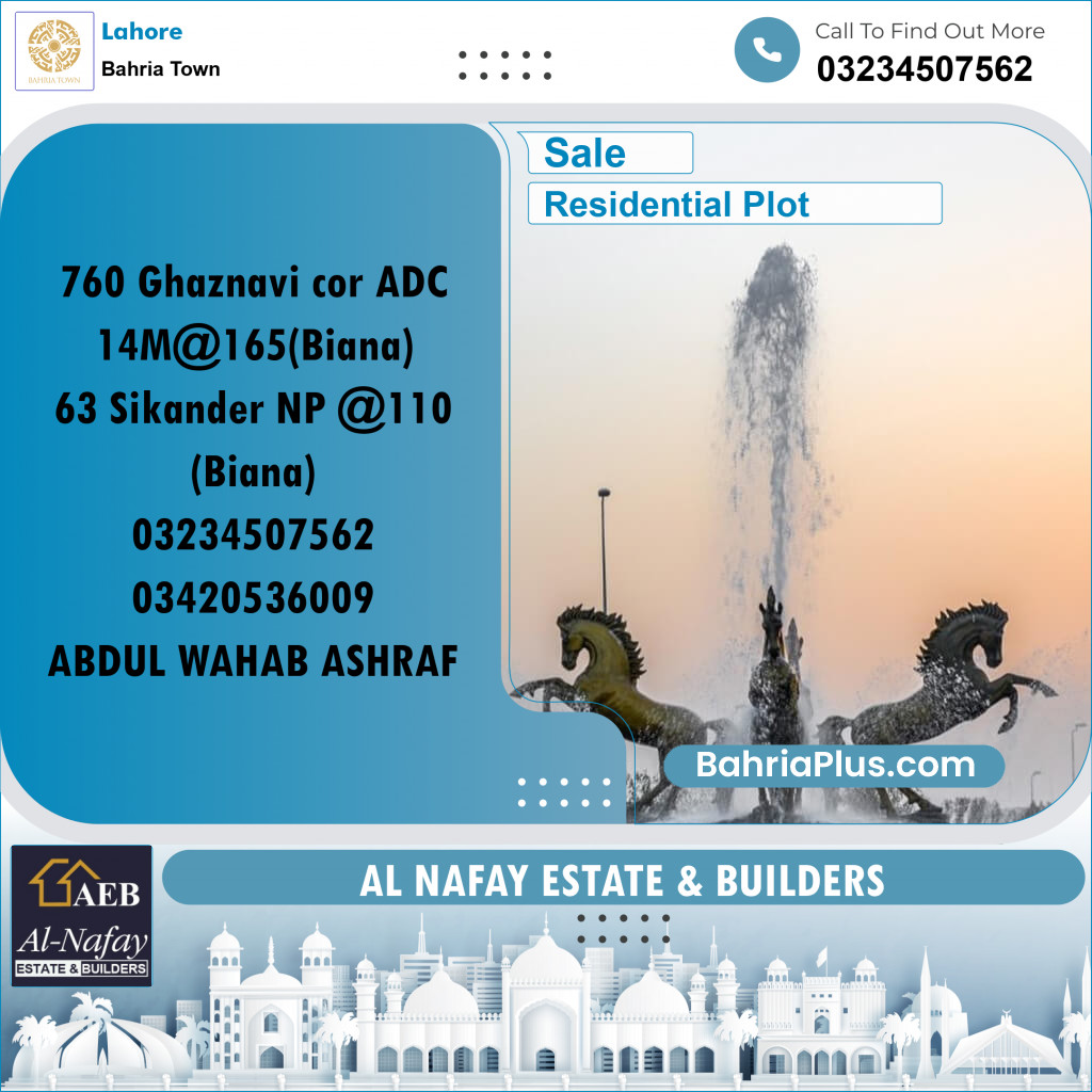 Residential Plot for Sale in Sector F - Ghaznavi Block -  Bahria Town, Lahore - (BP-166298)
