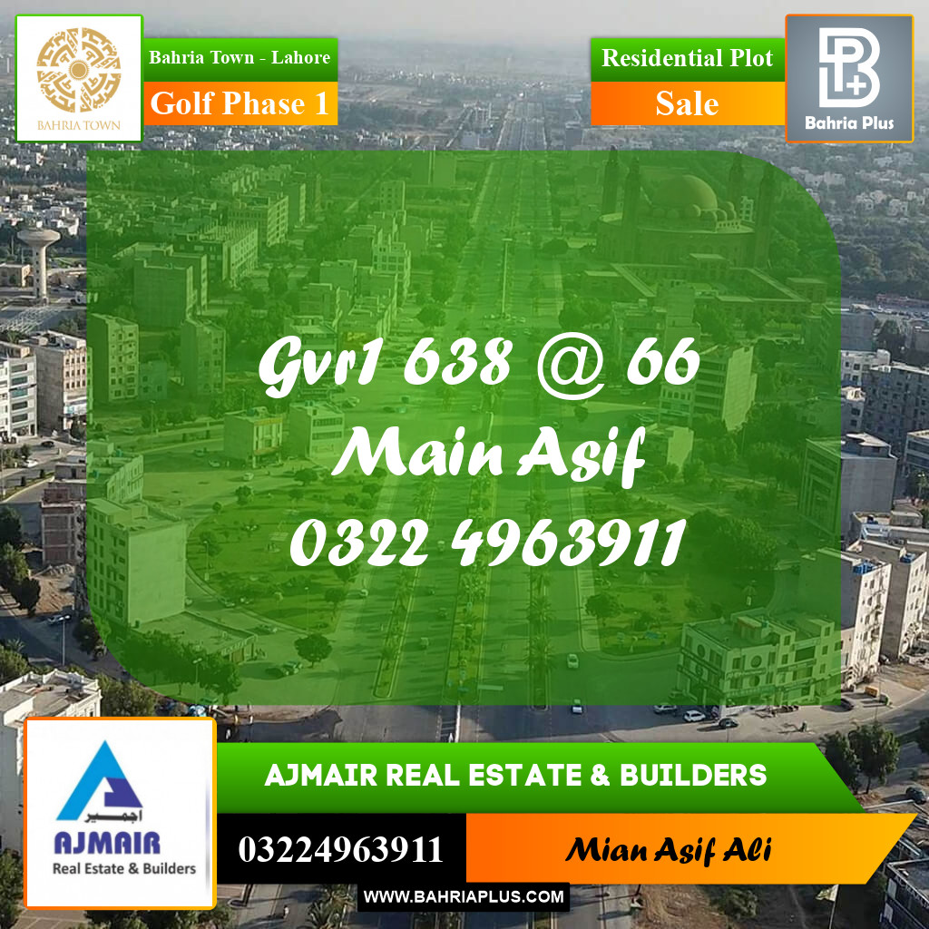 Residential Plot for Sale in Golf Phase 1 -  Bahria Town, Lahore - (BP-166311)