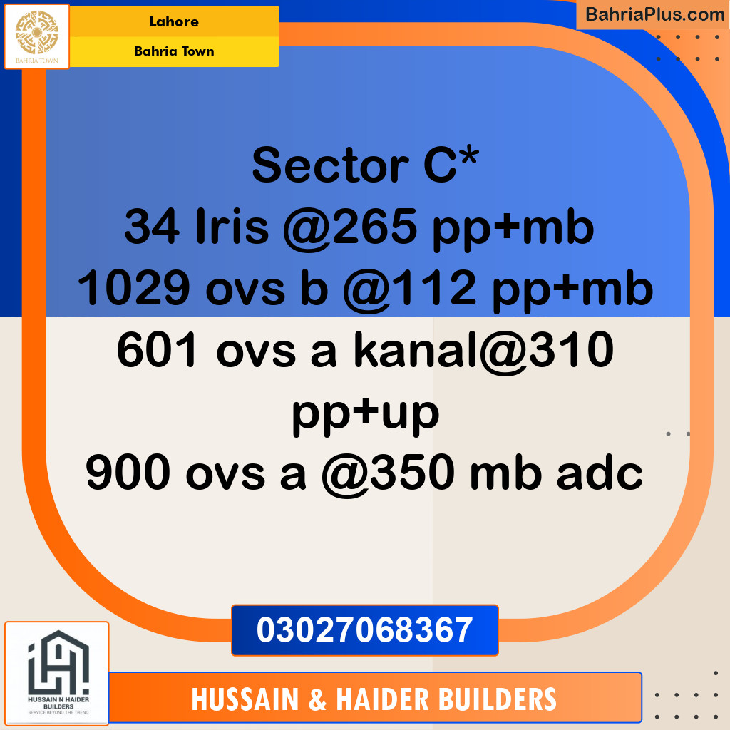 Residential Plot for Sale in Sector C - Iris Block -  Bahria Town, Lahore - (BP-166320)