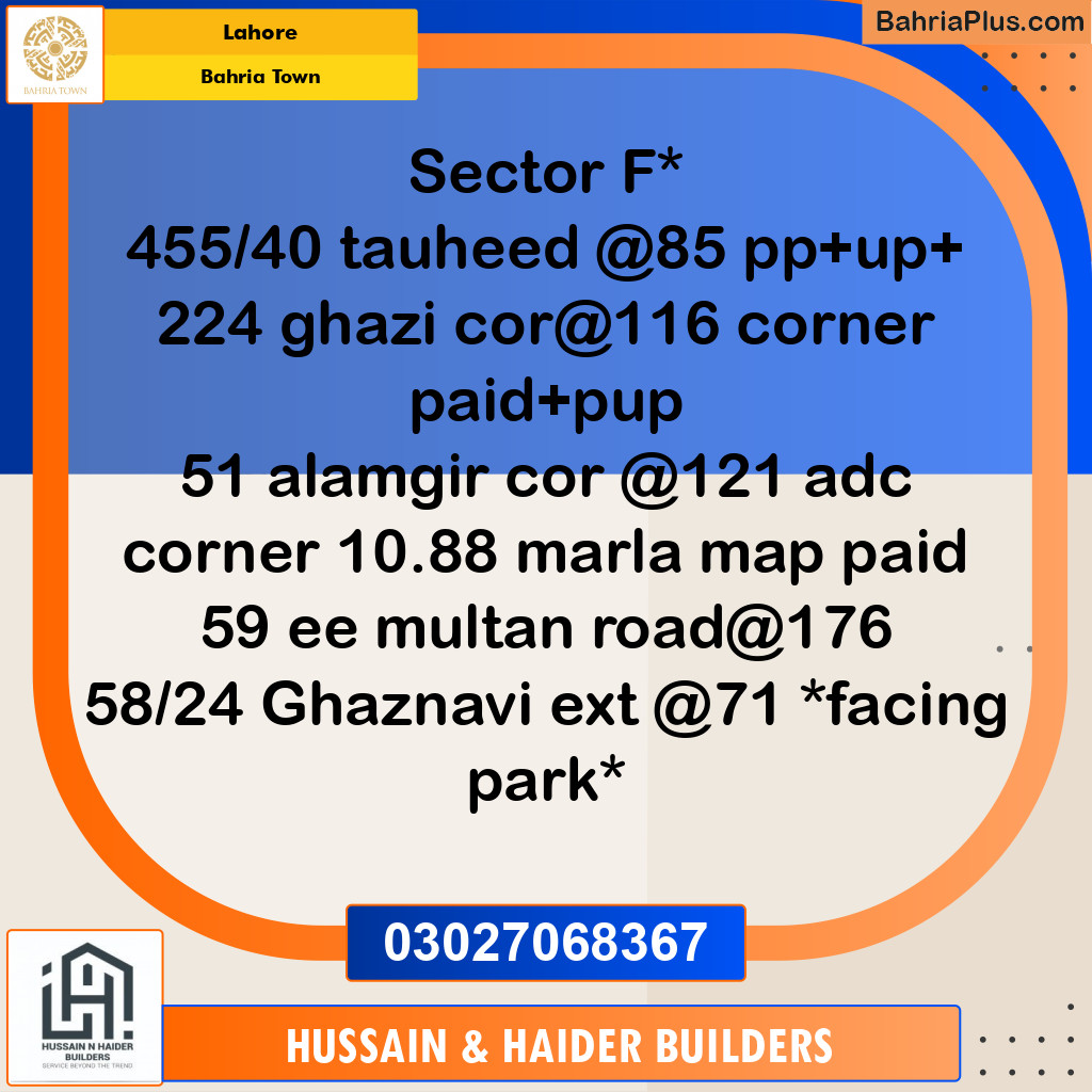 Residential Plot for Sale in Sector F - Tauheed Block -  Bahria Town, Lahore - (BP-166329)