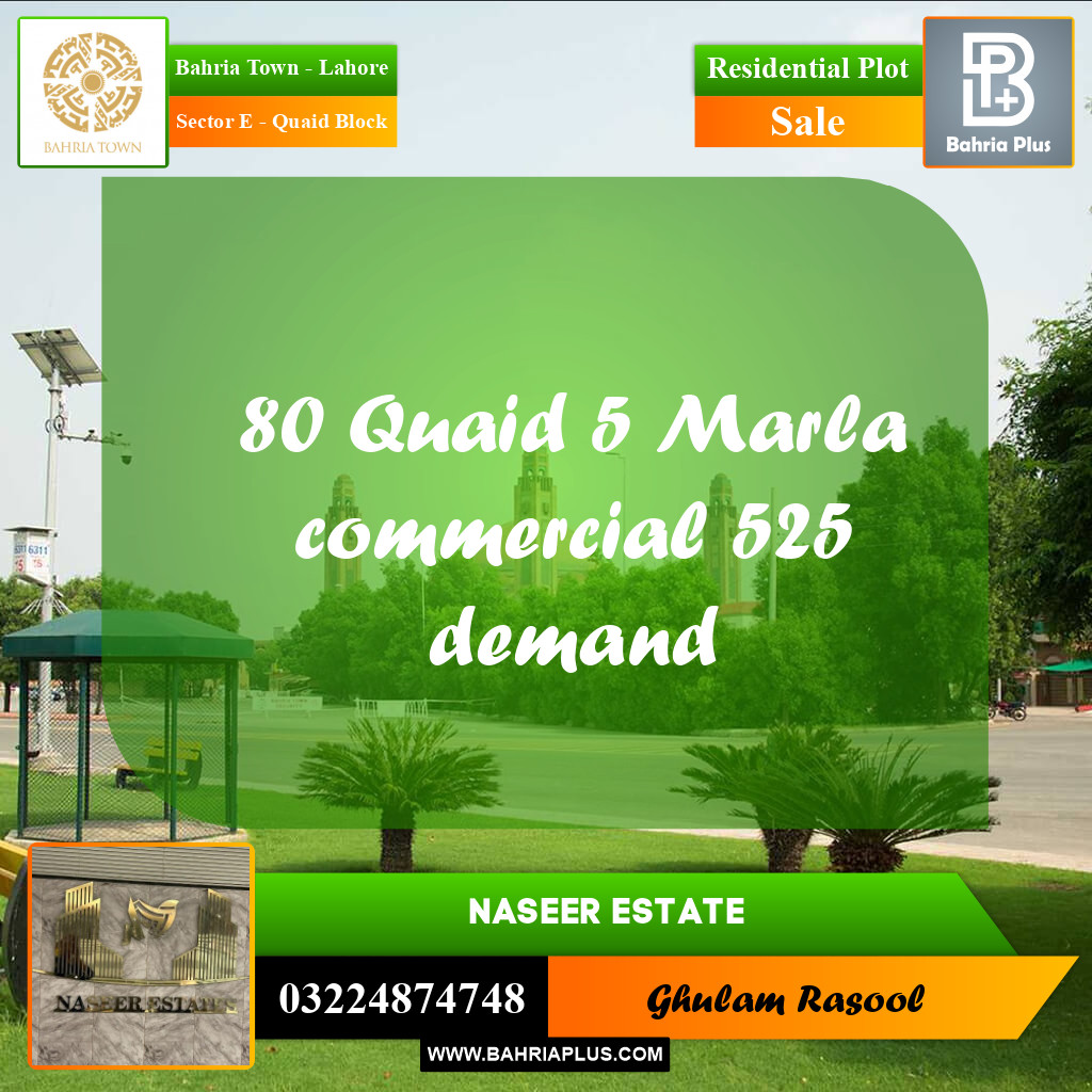 Residential Plot for Sale in Sector E - Quaid Block -  Bahria Town, Lahore - (BP-166339)