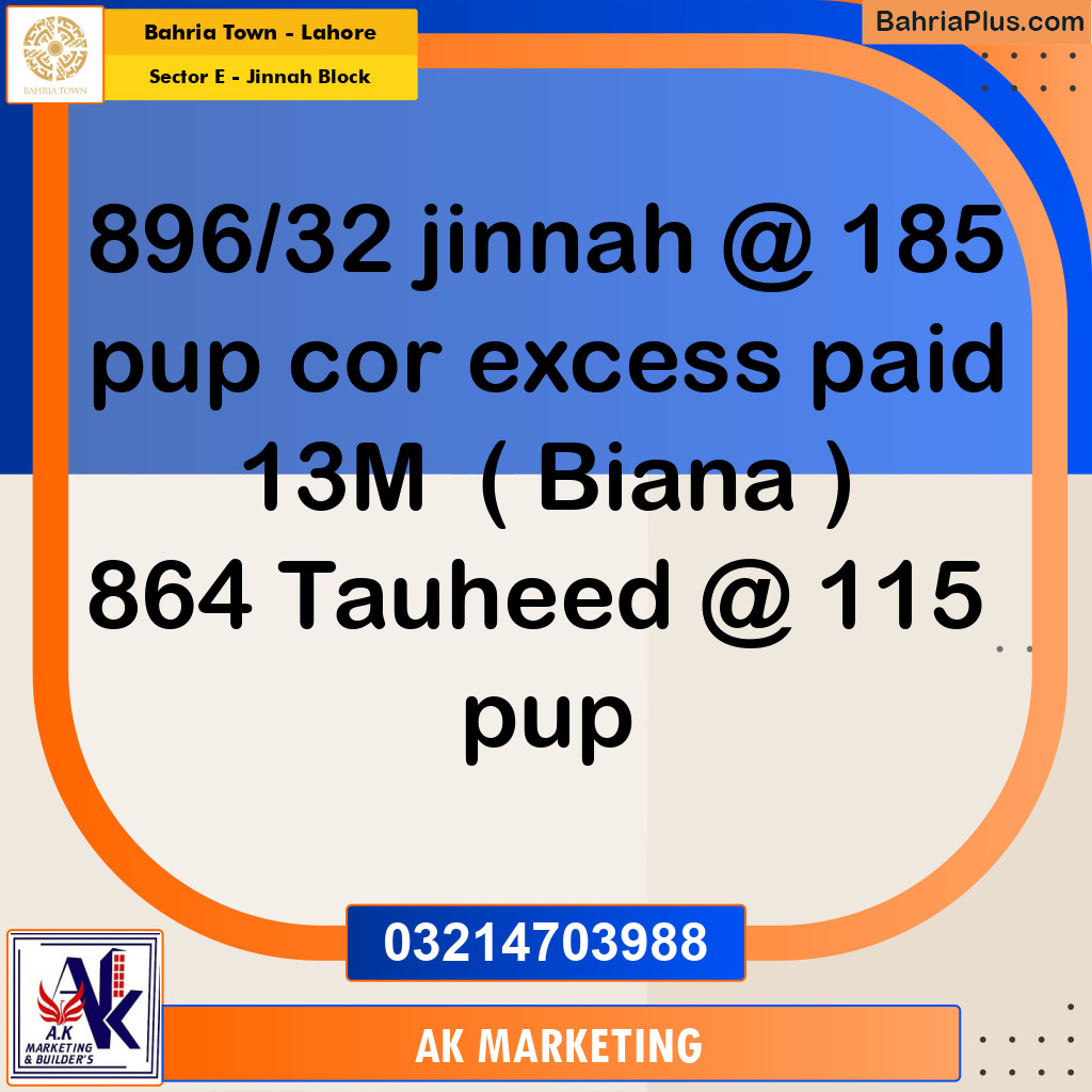 Residential Plot for Sale in Sector E - Jinnah Block -  Bahria Town, Lahore - (BP-166357)