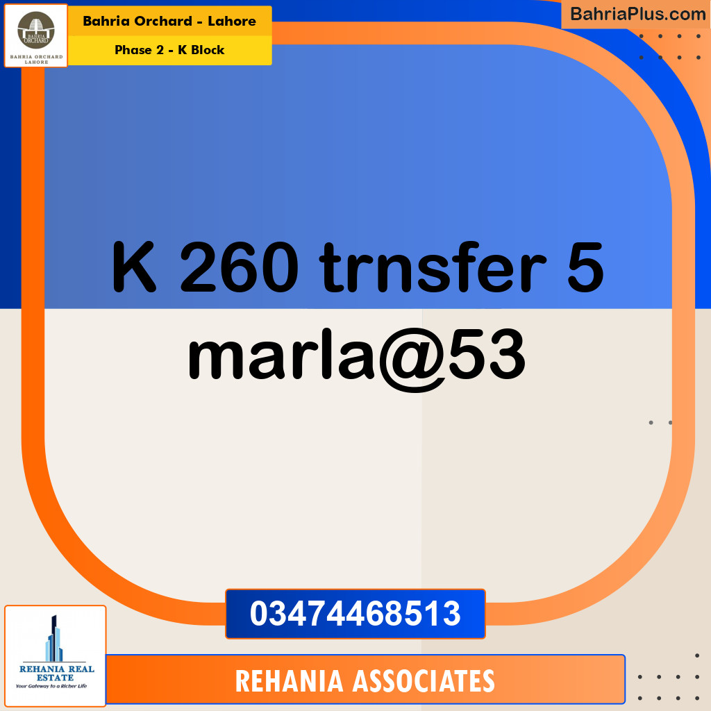 Residential Plot for Sale in Phase 2 - K Block -  Bahria Orchard, Lahore - (BP-166430)