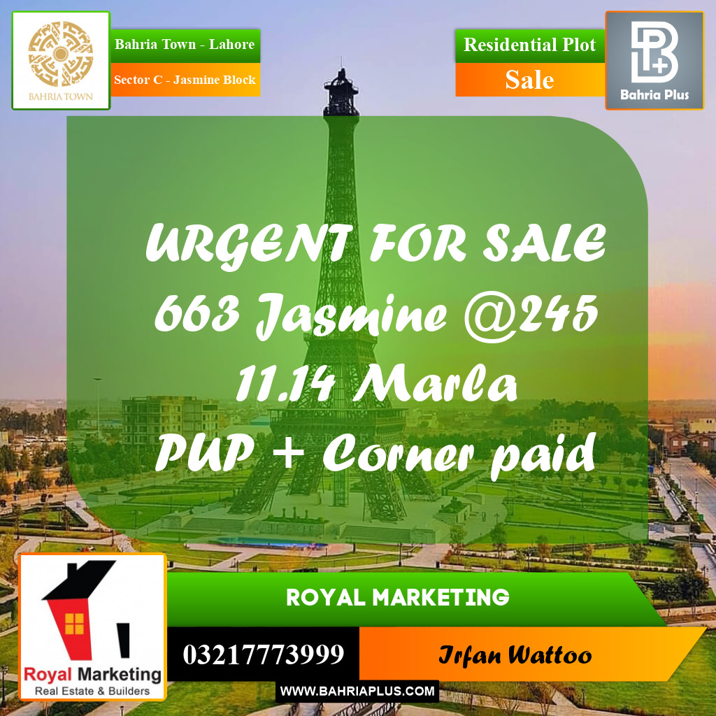 Residential Plot for Sale in Sector C - Jasmine Block -  Bahria Town, Lahore - (BP-166433)