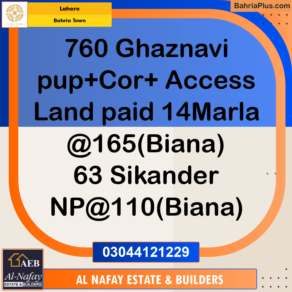 Residential Plot for Sale in Sector F - Ghaznavi Block -  Bahria Town, Lahore - (BP-166468)