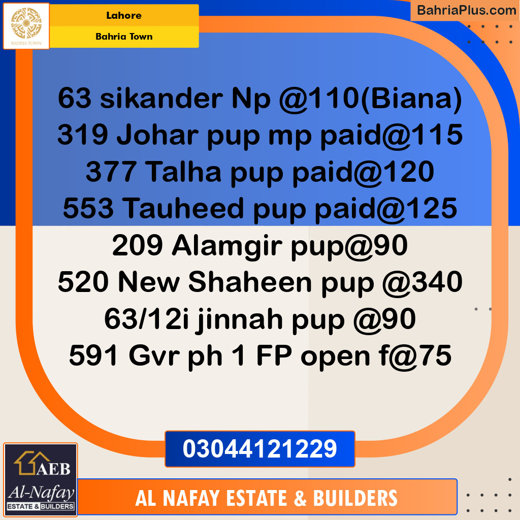 Residential Plot for Sale in Sector F - Sikander Block -  Bahria Town, Lahore - (BP-166469)