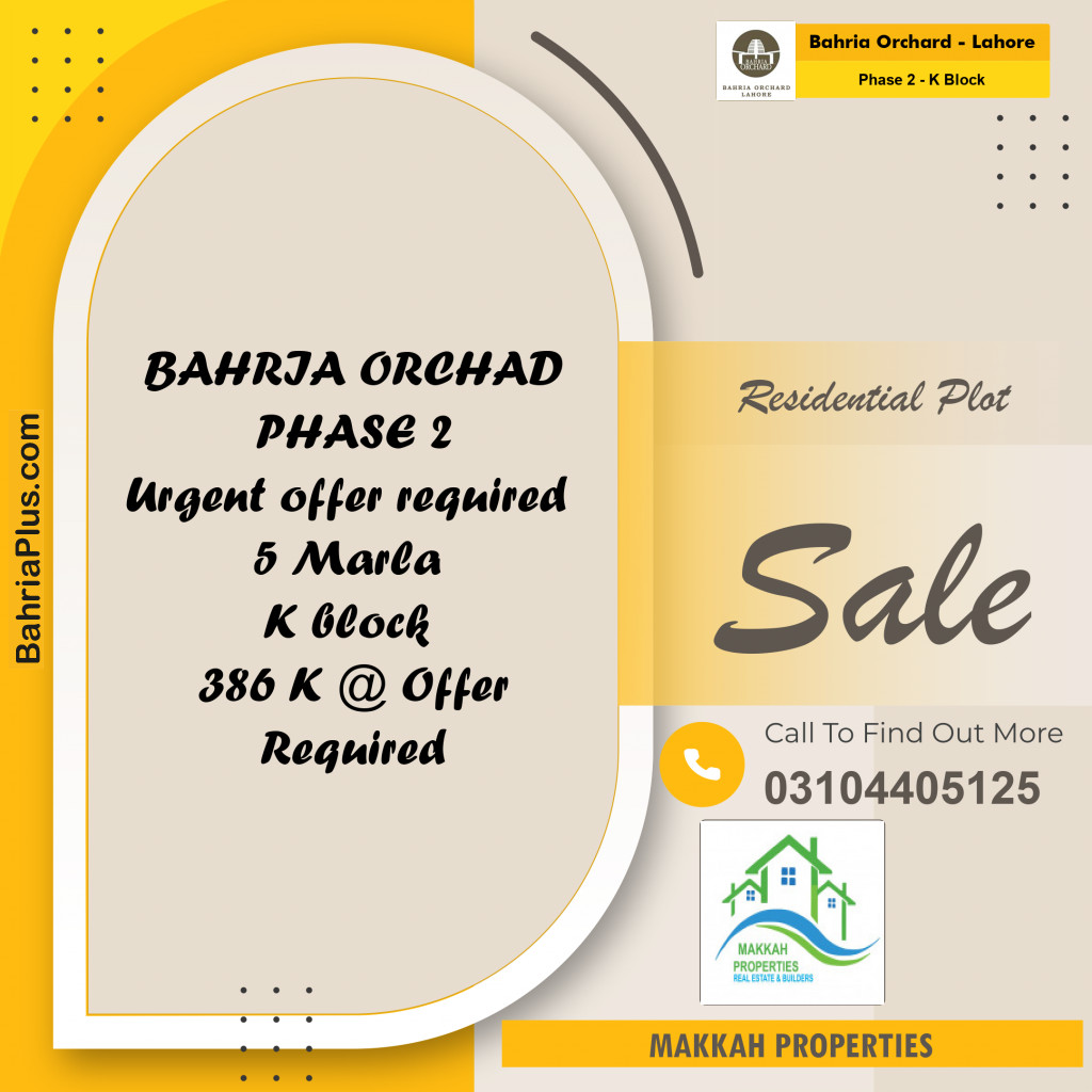 Residential Plot for Sale in Phase 2 - K Block -  Bahria Orchard, Lahore - (BP-166470)