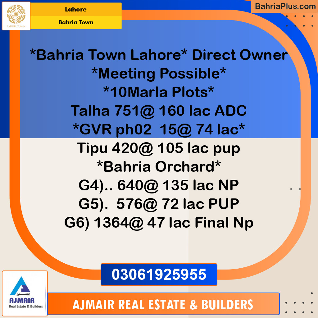 Residential Plot for Sale in Sector F - Talha Block -  Bahria Town, Lahore - (BP-166486)