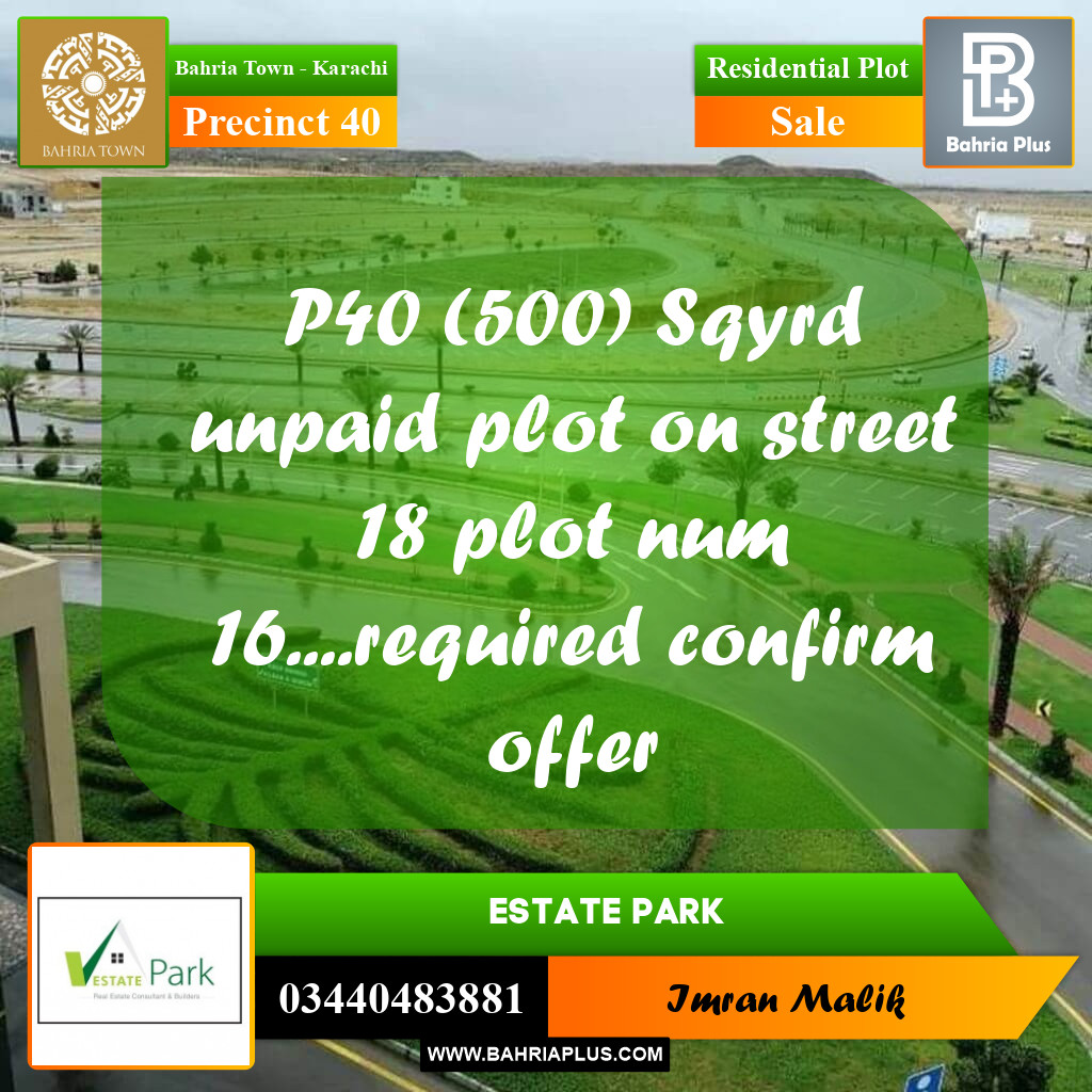 Residential Plot for Sale in Precinct 40 -  Bahria Town, Karachi - (BP-166499)