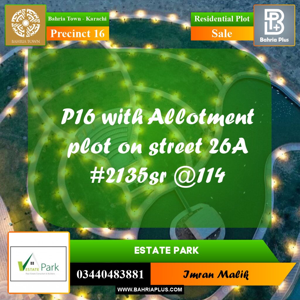250 Sq. Yards Residential Plot for Sale in Precinct 16 -  Bahria Town, Karachi - (BP-166505)