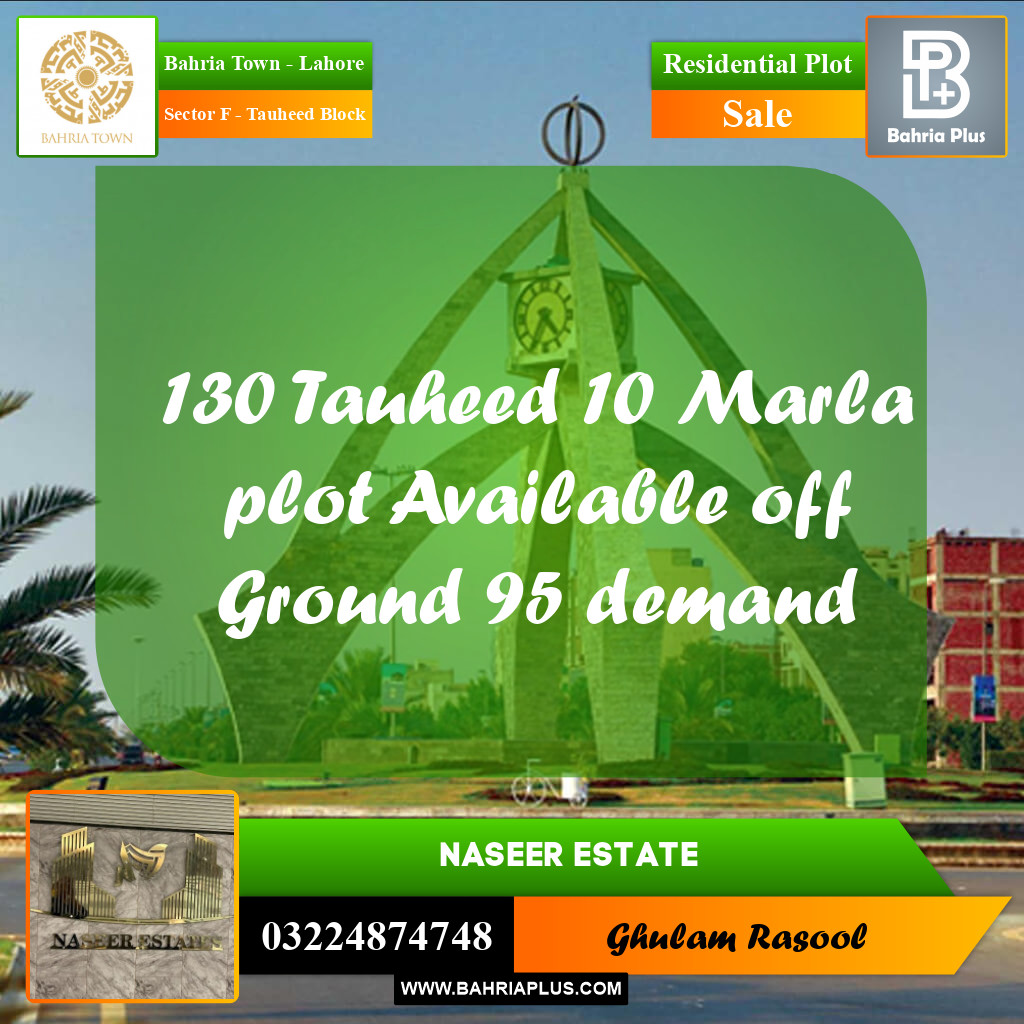 Residential Plot for Sale in Sector F - Tauheed Block -  Bahria Town, Lahore - (BP-166526)
