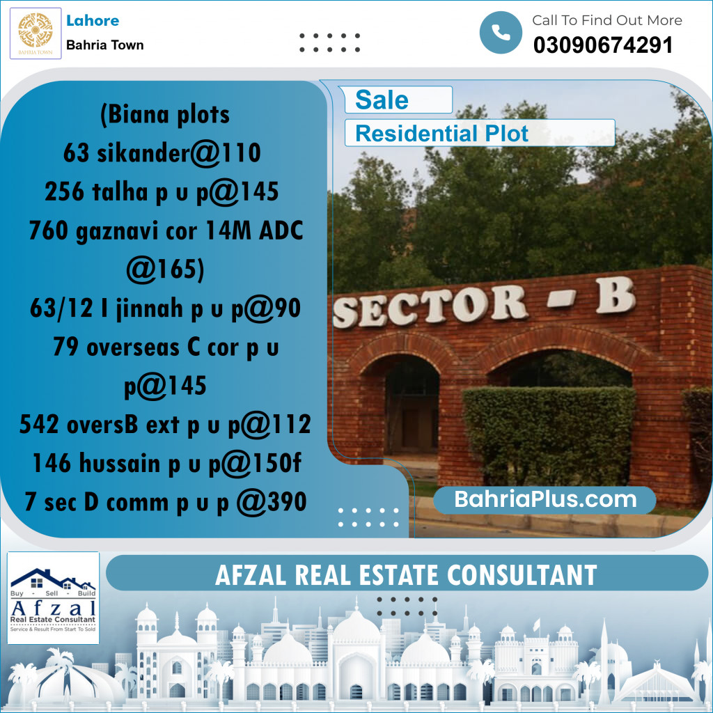 Residential Plot for Sale in Sector F - Sikander Block -  Bahria Town, Lahore - (BP-166542)
