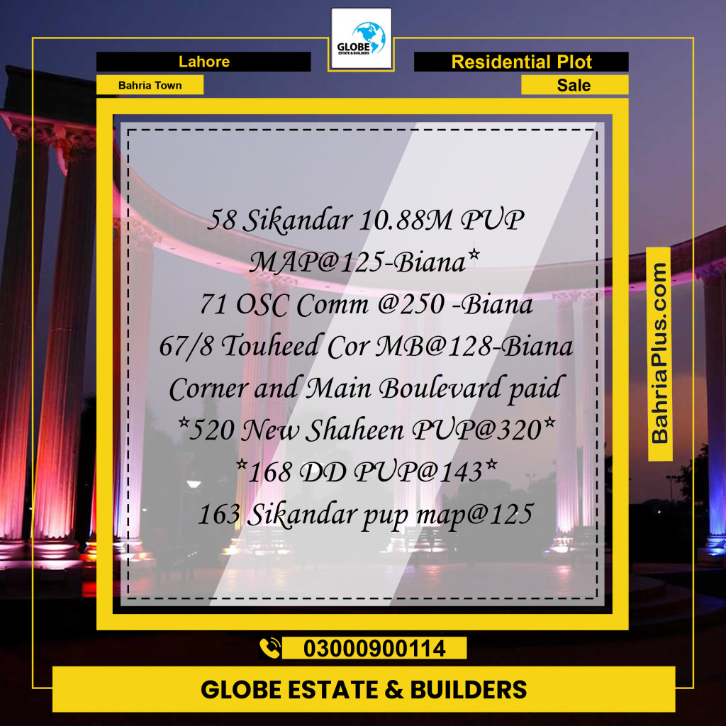 Residential Plot for Sale in Sector F - Sikander Block -  Bahria Town, Lahore - (BP-166549)