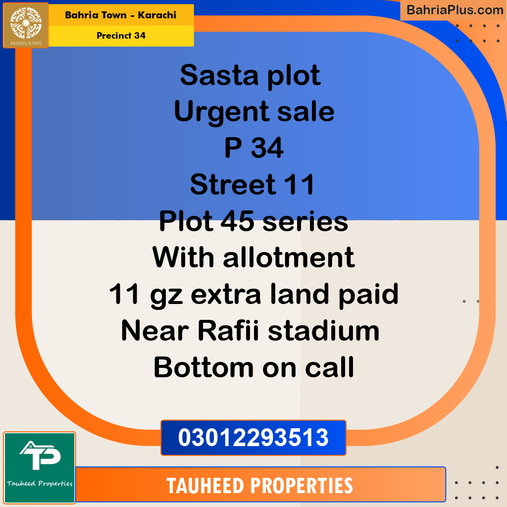250 Sq. Yards Residential Plot for Sale in Precinct 34 -  Bahria Town, Karachi - (BP-166571)