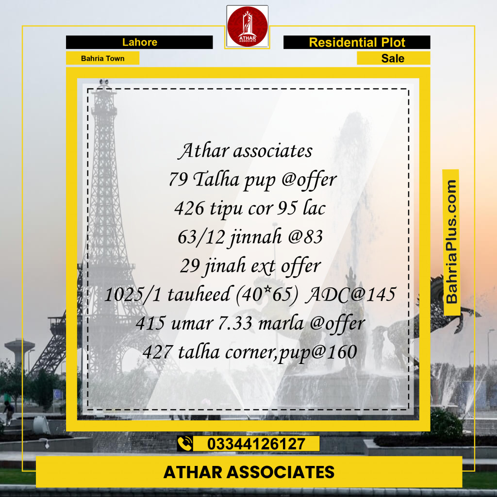 Residential Plot for Sale in Sector F - Talha Block -  Bahria Town, Lahore - (BP-166572)