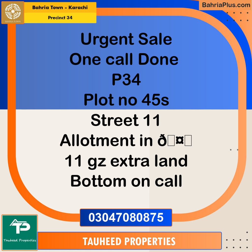 250 Sq. Yards Residential Plot for Sale in Precinct 34 -  Bahria Town, Karachi - (BP-166581)