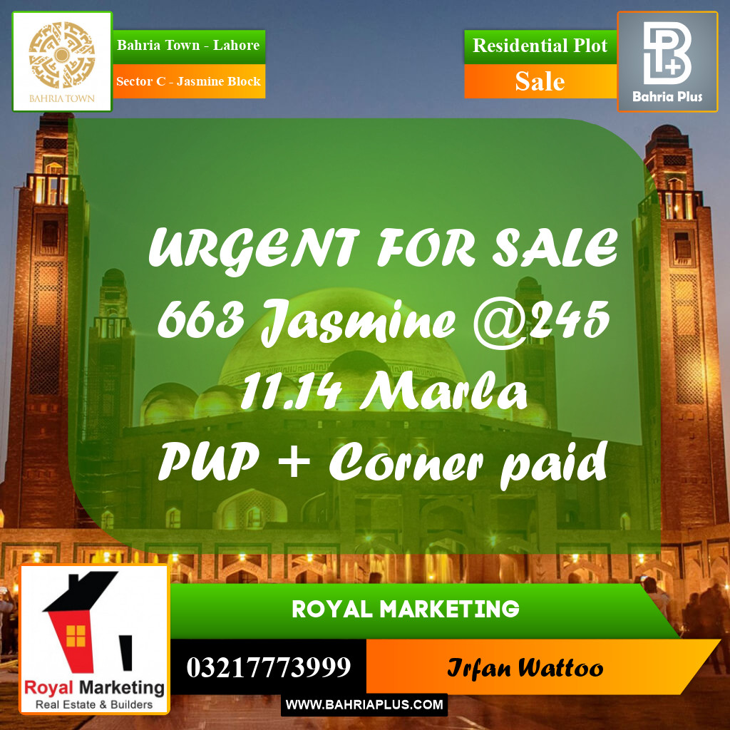 Residential Plot for Sale in Sector C - Jasmine Block -  Bahria Town, Lahore - (BP-166585)