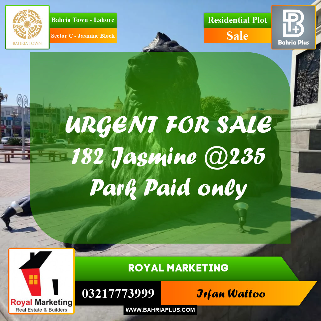 Residential Plot for Sale in Sector C - Jasmine Block -  Bahria Town, Lahore - (BP-166586)