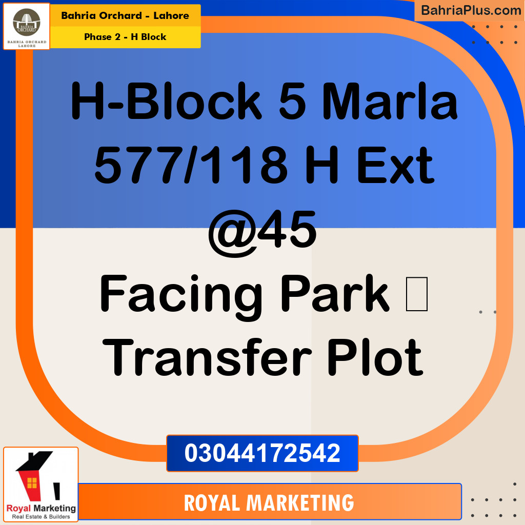 Residential Plot for Sale in Phase 2 - H Block -  Bahria Orchard, Lahore - (BP-166596)