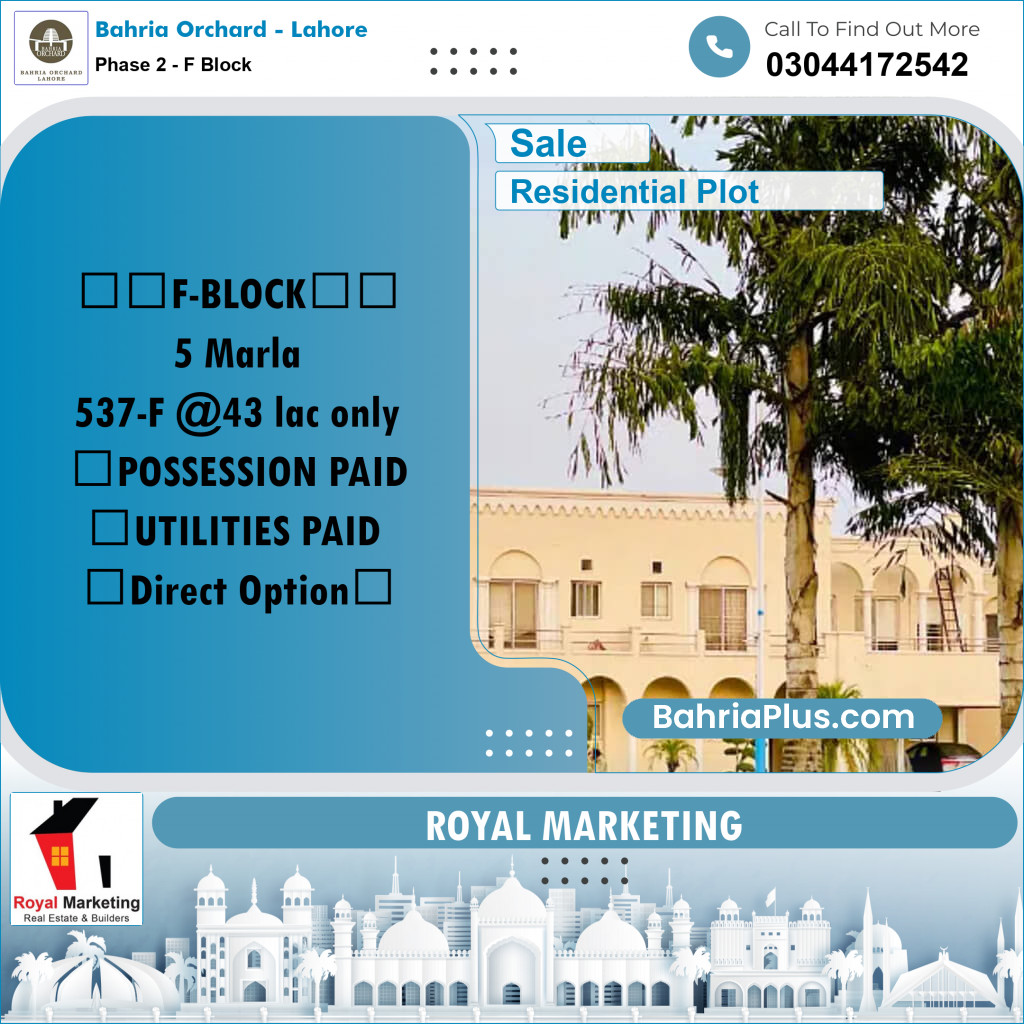 Residential Plot for Sale in Phase 2 - F Block -  Bahria Orchard, Lahore - (BP-166597)