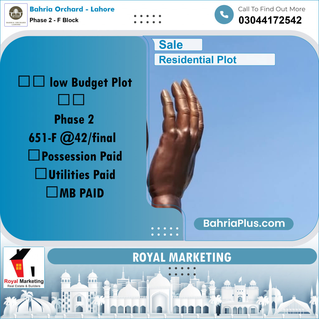 Residential Plot for Sale in Phase 2 - F Block -  Bahria Orchard, Lahore - (BP-166601)